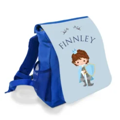 Blauer Kinderrucksack für Jungen mit einem Ritter gestaltet | Personalisierter Rucksack für Jungen im Alter von 2-5 Jahre