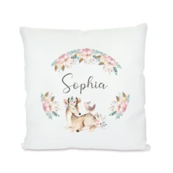 Boho Kissengeschenk für Kinder | Personalisiertes Kissen mit Motiv Reh | Besondere Geschenkidee für Babys u. Kinder zur Geburt u. Taufe | Perfekte Deko für das Kinderzimmer | 4 Motivvarianten zur Auswahl