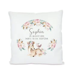 Boho Kissengeschenk für Kinder | Personalisiertes Kissen mit Motiv Reh | Besondere Geschenkidee für Babys u. Kinder zur Geburt u. Taufe | Perfekte Deko für das Kinderzimmer | 4 Motivvarianten zur Auswahl