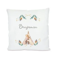Boho Kissengeschenk für Kinder | Personalisiertes Kissen mit Motiv Reh | Besondere Geschenkidee für Babys u. Kinder zur Geburt u. Taufe | Perfekte Deko für das Kinderzimmer | 4 Motivvarianten zur Auswahl
