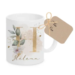 Boho Tasse mit Namen personalisiert I Kaffeetasse Buchstabe Geschenkidee Geburtstag I Keramiktasse Frau Blume I Manufaktur Liebevoll