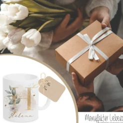 Boho Tasse mit Namen personalisiert I Kaffeetasse Buchstabe Geschenkidee Geburtstag I Keramiktasse Frau Blume I Manufaktur Liebevoll