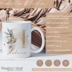Boho Tasse mit Namen personalisiert I Kaffeetasse Buchstabe Geschenkidee Geburtstag I Keramiktasse Frau Blume I Manufaktur Liebevoll