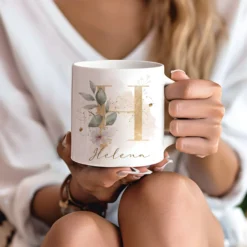 Boho Tasse mit Namen personalisiert I Kaffeetasse Buchstabe Geschenkidee Geburtstag I Keramiktasse Frau Blume I Manufaktur Liebevoll
