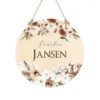 Boho Türschild mit dem Namen der Familie | Namensschild für die Tür | Besondere Geschenkidee für Familien | Rundes Schild aus Holz