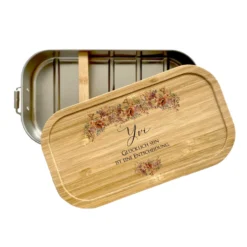 Brotdose "Autumn" mit Bambusdeckel Namen und Spruch | Lunchbox mit Blüten | Personalisierte Geschenkidee fürs Büro, Freizeit, Reisen