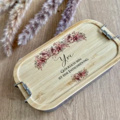 Brotdose "Autumn" mit Bambusdeckel Namen und Spruch | Lunchbox mit Blüten | Personalisierte Geschenkidee fürs Büro, Freizeit, Reisen