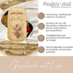 Brotdose "Elfe" wählbar in Edelstahl mit Bambusdeckel und Namen für Mädchen | Brotbox Fee | Personalisiertes Geschenk für Kinder