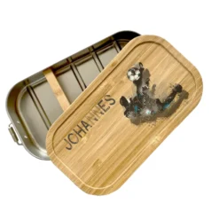 Brotdose "Fußball" mit Bambusdeckel und Namen für Ihn, Sie, Männer, Jungen, Mädchen, Frauen | Lunchbox mit Fußballspieler | Personalisierte Geschenkidee fürs Hobby