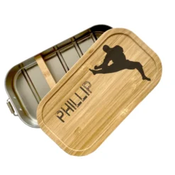 Brotdose "Karate" mit Bambusdeckel und Namen für Jungen und Mädchen | Lunchbox Kampfsport | Personalisierte Geschenkidee fürs Hobby