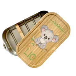 Brotdose "Koala" mit Bambusdeckel und Namen für Kinder | Lunchbox mit Koalabär Tiermotiv | Personalisiertes Geschenk für Mädchen u. Jungen