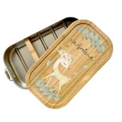 Brotdose mit Namen für Mädchen | Lunchbox mit Motiv "Rehkitz" | Wählbar in Edelstahl | Personalisiertes Geschenk für Mädchen
