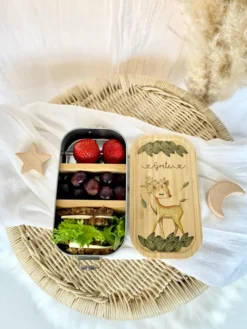 Brotdose mit Namen für Mädchen | Lunchbox mit Motiv "Rehkitz" | Wählbar in Edelstahl | Personalisiertes Geschenk für Mädchen