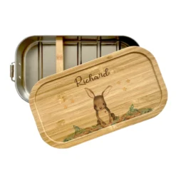 Brotdose mit Namen und Hasenmotiv für Kinder | Waldtier Lunchbox für Jungen und Mädchen | Kindergarten und Schule | Personalisierte Geschenkidee