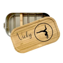 Brotdose "Turnen" mit Bambusdeckel und Namen für Turnerinnen | Lunchbox mit Turnerin | Personalisierte Geschenkidee zum Sport und Hobby