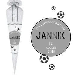 Coole Stoffschultüte für Jungen | Schultüte für Fußballfans aus Stoff mit dem Namen und Fußbällen handgefertigt | Optional mit Füllkissen und Spitzenschutz