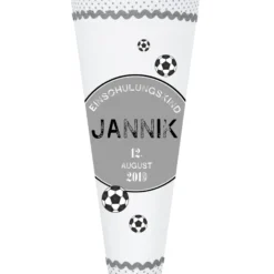 Coole Stoffschultüte für Jungen | Schultüte für Fußballfans aus Stoff mit dem Namen und Fußbällen handgefertigt | Optional mit Füllkissen und Spitzenschutz