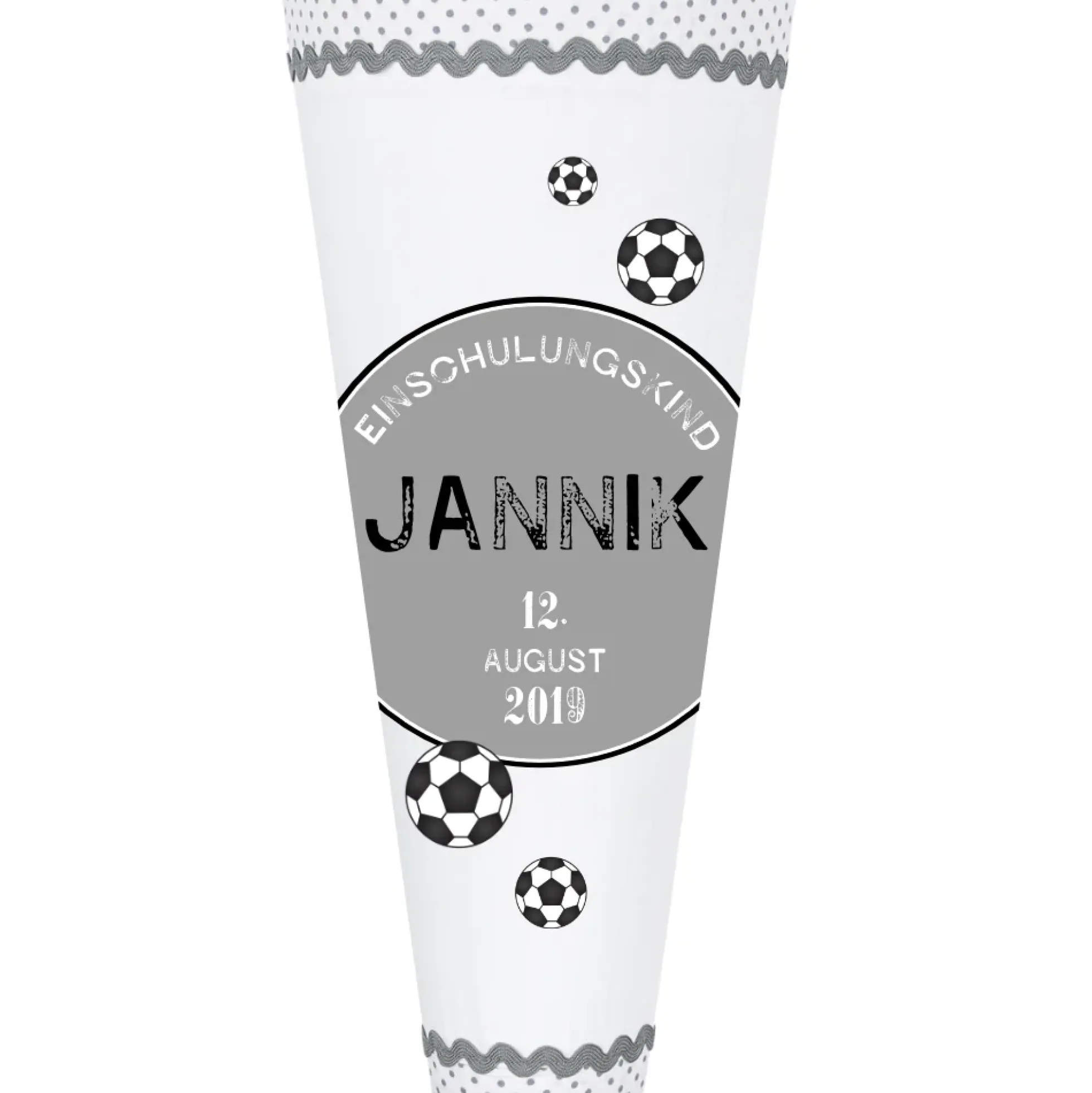 Coole Stoffschultüte für Jungen | Schultüte für Fußballfans aus Stoff mit dem Namen und Fußbällen handgefertigt | Optional mit Füllkissen und Spitzenschutz