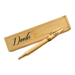 Danke Kugelschreiberset mit Namen als Geschenk für Sie und Ihn mit Etui aus Bambus