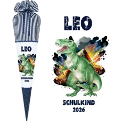 Dinosaurier Stoff Schultüte T Rex | Personalisiert mit dem Namen für Jungen | Optional mit Füllkissen und Spitzenschutz