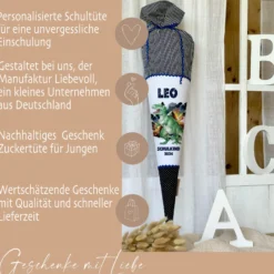 Dinosaurier Stoff Schultüte T Rex | Personalisiert mit dem Namen für Jungen | Optional mit Füllkissen und Spitzenschutz