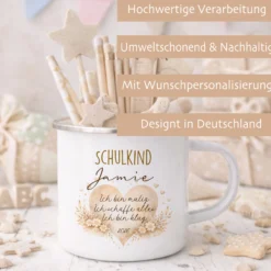 Einschulung Geschenk Schulkind 2026 I Personalisierte Kinder Tasse mit Namen viele Motive I Mädchen Einschulung Junge Geschenk Schulstart