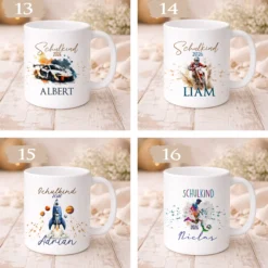 Einschulung Geschenk Schulkind 2026 I Personalisierte Kinder Tasse mit Namen viele Motive I Mädchen Einschulung Junge Geschenk Schulstart