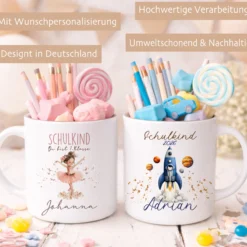 Einschulung Geschenk Schulkind 2026 I Personalisierte Kinder Tasse mit Namen viele Motive I Mädchen Einschulung Junge Geschenk Schulstart