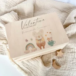 Erinnerungsbox aus Holz für Babys zur Geburt, Taufe, zum ersten Geburtstag | Personalisierte Holzkiste mit Motiv Maus