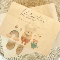 Erinnerungsbox aus Holz für Babys zur Geburt, Taufe, zum ersten Geburtstag | Personalisierte Holzkiste mit Motiv Maus