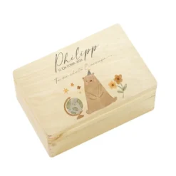 Erinnerungsbox aus Holz mit dem Namen personalisiert, Holzkiste mit Motiv Bär