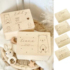 Erinnerungsbox Baby Personalisiert Baby Erinnerungskiste aus Holz Babygeschenk Geschenk zur Geburt Taufe Geburtsgeschenk Taufgeschenk Mädchen Junge