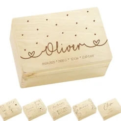 Erinnerungsbox Baby Personalisiert Baby Erinnerungskiste aus Holz Babygeschenk Geschenk zur Geburt Taufe Geburtsgeschenk Taufgeschenk Mädchen Junge
