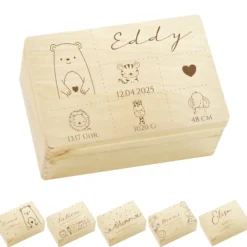 Erinnerungsbox Baby Personalisiert Baby Erinnerungskiste aus Holz Babygeschenk Geschenk zur Geburt Taufe Geburtsgeschenk Taufgeschenk Mädchen Junge