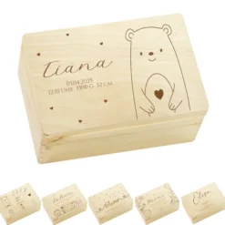 Erinnerungsbox Baby Personalisiert Baby Erinnerungskiste aus Holz Babygeschenk Geschenk zur Geburt Taufe Geburtsgeschenk Taufgeschenk Mädchen Junge