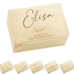Erinnerungsbox Baby Personalisiert Baby Erinnerungskiste aus Holz Babygeschenk Geschenk zur Geburt Taufe Geburtsgeschenk Taufgeschenk Mädchen Junge