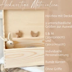 Erinnerungsbox Baby Personalisiert Baby Erinnerungskiste aus Holz Babygeschenk Geschenk zur Geburt Taufe Geburtsgeschenk Taufgeschenk Mädchen Junge
