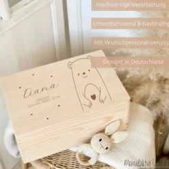 Erinnerungsbox Baby Personalisiert Baby Erinnerungskiste aus Holz Babygeschenk Geschenk zur Geburt Taufe Geburtsgeschenk Taufgeschenk Mädchen Junge