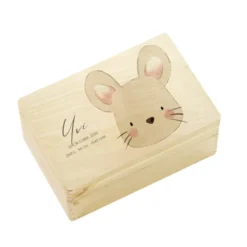 Erinnerungskiste aus Holz für Babys zur Geburt, Taufe, zum ersten Geburtstag | Personalisierte Holzkiste mit Motiv Maus