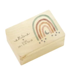 Erinnerungskiste aus Holz mit Motiv Regenbogen, Personalisierte Holzbox