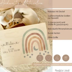 Erinnerungskiste aus Holz mit Motiv Regenbogen, Personalisierte Holzbox