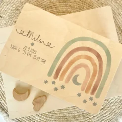 Erinnerungskiste aus Holz mit Motiv Regenbogen, Personalisierte Holzbox