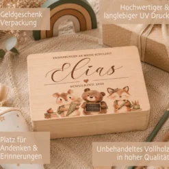 Erinnerungskiste Einschulung mit Namen | Schulkind 2026 | Personalisierte Holzbox
