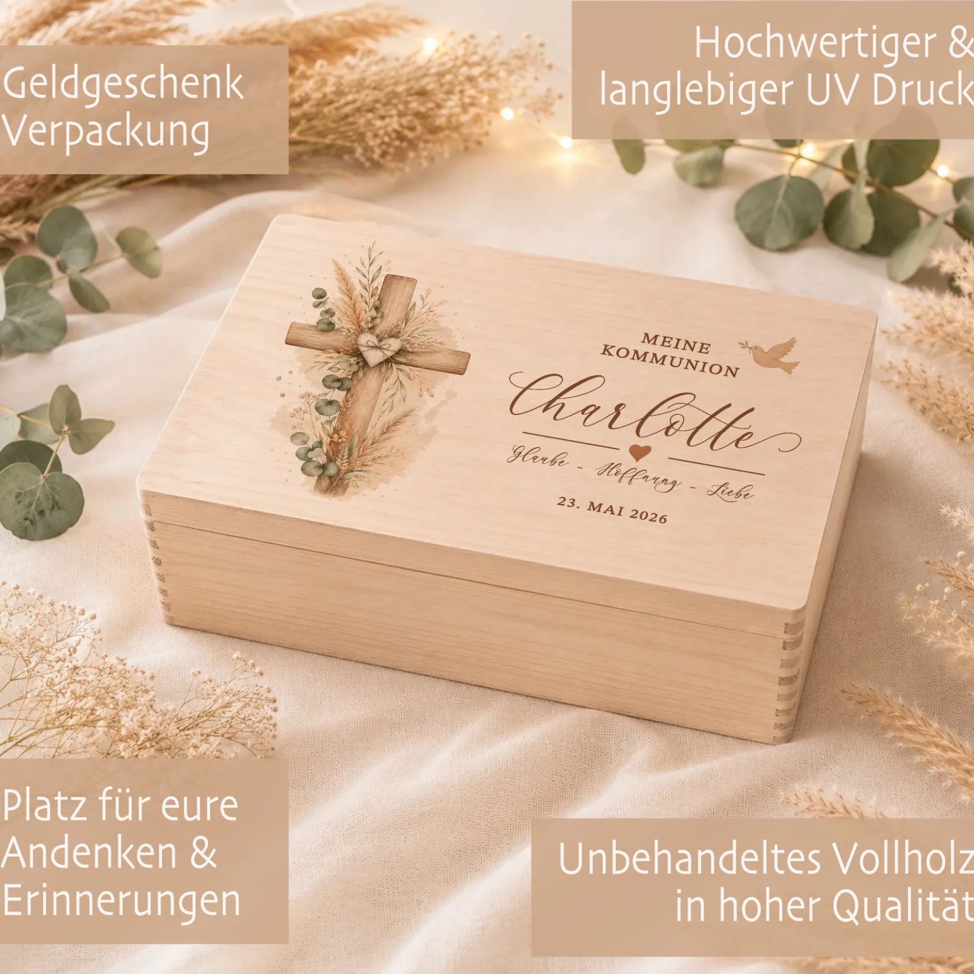 Erinnerungskiste Kommunion mit Namen & Datum | Personalisiertes Kommunionsgeschenk