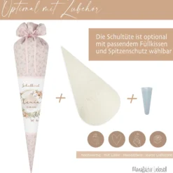 Eukalyptus Schultüte mit Namen für Mädchen Einschulung Schulkind 2025 Boho Schultüte Stoff Vintage Rosa Blumen Zuckertüte Einschulungstüte