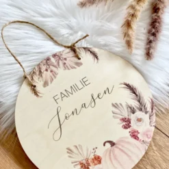 Familienschild "Pumpkin" mit dem Namen der Familie | Holzschild als Deko für den Herbst