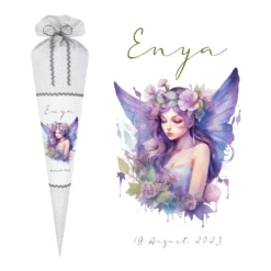 Feen Stoff Schultüte Elfe Mädchen Name Rosa Prinzessin Personalisiert Märchen Blumen Prinzessin Boho Einschulungstüte Zuckertüte Datum 70 cm| Optional mit Füllkissen und Spitzenschutz