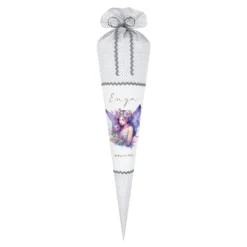 Feen Stoff Schultüte Elfe Mädchen Name Rosa Prinzessin Personalisiert Märchen Blumen Prinzessin Boho Einschulungstüte Zuckertüte Datum 70 cm| Optional mit Füllkissen und Spitzenschutz
