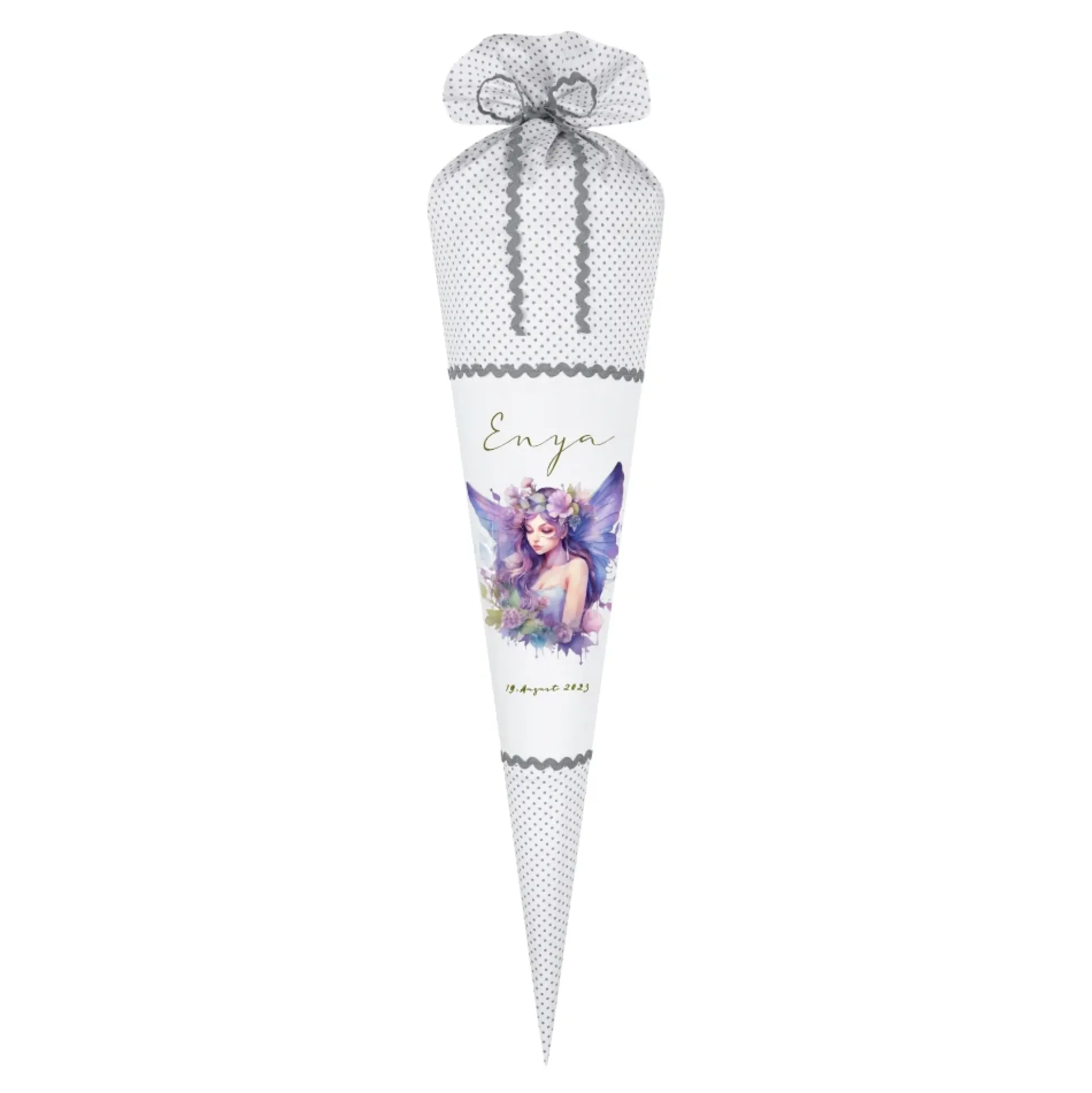 Feen Stoff Schultüte Elfe Mädchen Name Rosa Prinzessin Personalisiert Märchen Blumen Prinzessin Boho Einschulungstüte Zuckertüte Datum 70 cm| Optional mit Füllkissen und Spitzenschutz