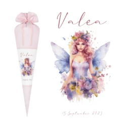 Feen Stoffschultüte Personalisierte Rosa Mädchen Name Elfe Ballerina Blumen Boho Einschulungstüte Zuckertüte 70 cm | Optional mit Füllkissen und Spitzenschutz